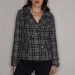 I Love by Boy Meets Girl Black and White Tweed Double Breasted Coat Size S